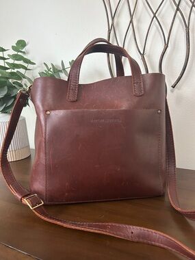 Classic Leather Medium Crossbody Tote in Dark Brown from Portland Leather Goods